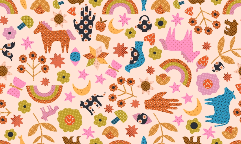 Baumwolle Patchwork -  Alexia Abegg - Ruby Star Society - Meadow Star - Peach Applique Menagerie